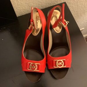 Logo Charm Leather Sling-Back Wedge